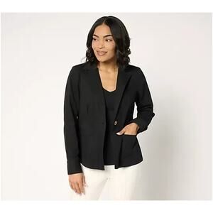 Joan Rivers Regular Signature Twill Cinched Back Blazer Black Large A706402